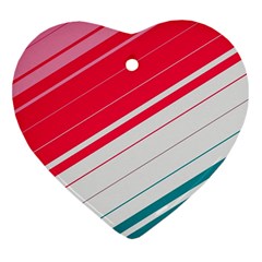 Red White Teal Stripes Ornament (heart)