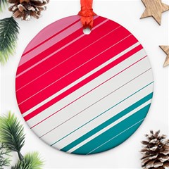 Red White Teal Stripes Round Ornament (two Sides)