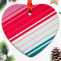 Red White Teal Stripes Heart Ornament (two Sides)