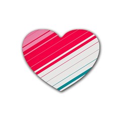 Red White Teal Stripes Rubber Heart Coaster (4 Pack) by kyorashop23