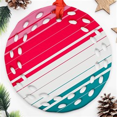 Red White Teal Stripes Ornament (round Filigree)