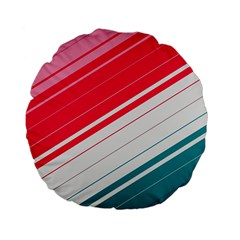 Red White Teal Stripes Standard 15  Premium Flano Round Cushions by kyorashop23