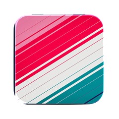 Red White Teal Stripes Square Metal Box (black) by kyorashop23