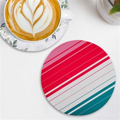 Red White Teal Stripes Uv Print Round Tile Coaster by kyorashop23