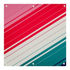 Red White Teal Stripes Banner And Sign 3  X 3  by kyorashop23