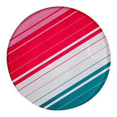 Red White Teal Stripes Round Glass Fridge Magnet (4 Pack) by kyorashop23