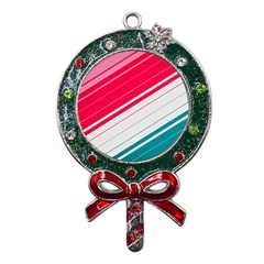 Red White Teal Stripes Metal X mas Lollipop With Crystal Ornament by kyorashop23