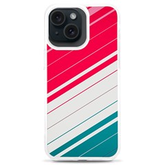 Red White Teal Stripes Iphone 15 Plus Tpu Uv Print Case by kyorashop23