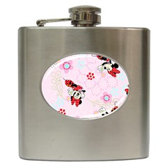 Red, Bow, Mouse, Flower, Child, Paper Hip Flask (6 Oz)