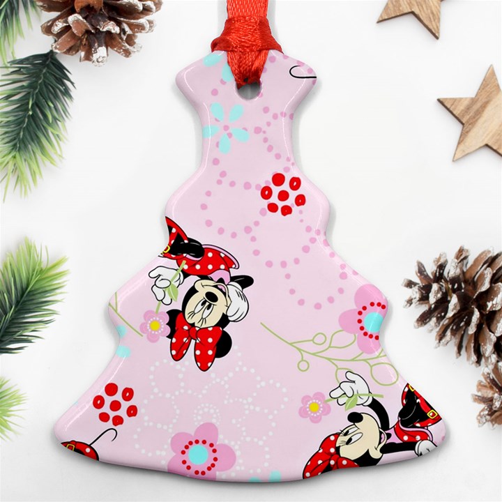 Red, Bow, Mouse, Flower, Child, Paper Christmas Tree Ornament (Two Sides)