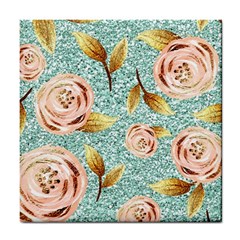 Rose Gold Roses, Girly, Glitter, Pretty, Rose Gold Tile Coaster by kyorashop23