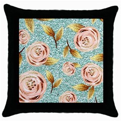 Rose Gold Roses, Girly, Glitter, Pretty, Rose Gold Throw Pillow Case (black) by kyorashop23