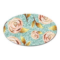 Rose Gold Roses, Girly, Glitter, Pretty, Rose Gold Oval Magnet by kyorashop23