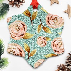 Rose Gold Roses, Girly, Glitter, Pretty, Rose Gold Ornament (snowflake)