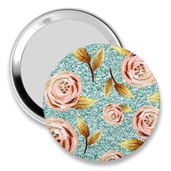 Rose Gold Roses, Girly, Glitter, Pretty, Rose Gold 3  Handbag Mirrors by kyorashop23