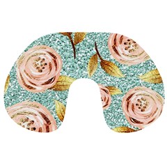 Rose Gold Roses, Girly, Glitter, Pretty, Rose Gold Travel Neck Pillow by kyorashop23