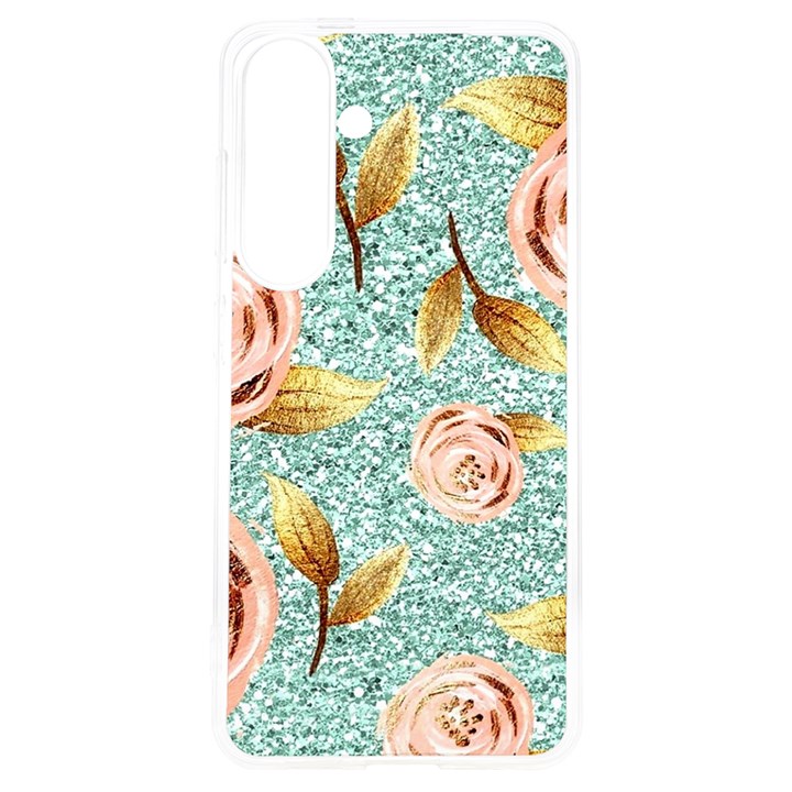 Rose Gold Roses, Girly, Glitter, Pretty, Rose Gold Samsung Galaxy S24 6.2 Inch TPU UV Case