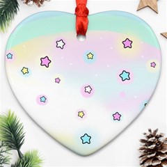 Stars, Cute, Pastel, Pattern Heart Ornament (two Sides)