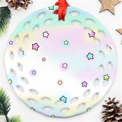 Stars, Cute, Pastel, Pattern Round Filigree Ornament (two Sides)