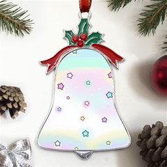 Stars, Cute, Pastel, Pattern Metal Holly Leaf Bell Ornament by kyorashop23