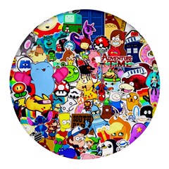 Sticker Art, Brand, Cartoon Round Glass Fridge Magnet (4 Pack) by kyorashop23