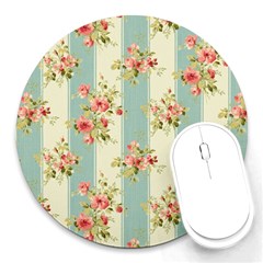 Stripes, Rose,  Texture, Flower, Paper Round Mousepad by kyorashop23