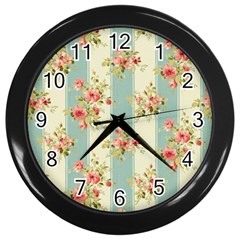 Stripes, Rose,  Texture, Flower, Paper Wall Clock (black) by kyorashop23