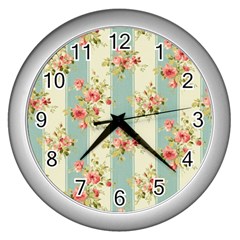 Stripes, Rose,  Texture, Flower, Paper Wall Clock (silver) by kyorashop23