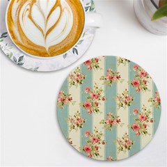 Stripes, Rose,  Texture, Flower, Paper Uv Print Round Tile Coaster by kyorashop23