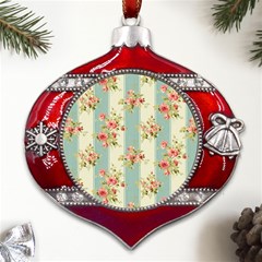 Stripes, Rose,  Texture, Flower, Paper Metal Snowflake And Bell Red Ornament by kyorashop23