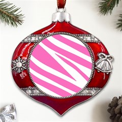 White Pink Stripes, Pattern Metal Snowflake And Bell Red Ornament