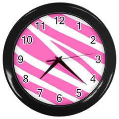 White Pink Stripes, Pattern Wall Clock (black) by kyorashop23