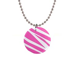 White Pink Stripes, Pattern 1  Button Necklace by kyorashop23