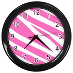 White Pink Stripes, Pattern Wall Clock (Black) Front