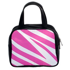 White Pink Stripes, Pattern Classic Handbag (two Sides) by kyorashop23