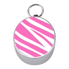 White Pink Stripes, Pattern Mini Silver Compasses by kyorashop23