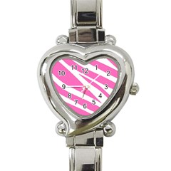 White Pink Stripes, Pattern Heart Italian Charm Watch by kyorashop23