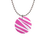 White Pink Stripes, Pattern 1  Button Necklace Front