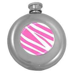 White Pink Stripes, Pattern Round Hip Flask (5 Oz) by kyorashop23