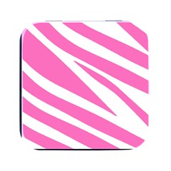 White Pink Stripes, Pattern Square Metal Box (black) by kyorashop23