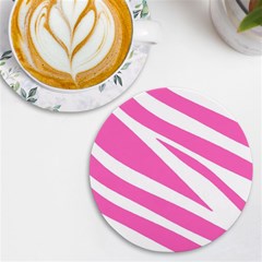 White Pink Stripes, Pattern Uv Print Round Tile Coaster by kyorashop23