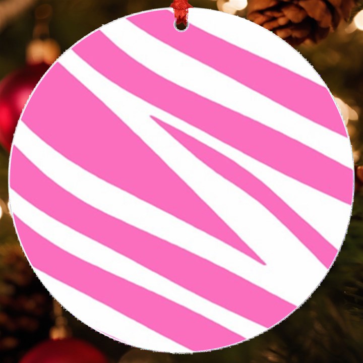 White Pink Stripes, Pattern UV Print Acrylic Ornament Round