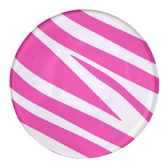 White Pink Stripes, Pattern Round Glass Fridge Magnet (4 Pack) by kyorashop23