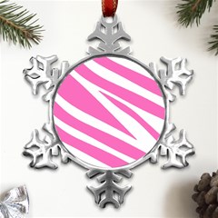 White Pink Stripes, Pattern Metal Small Snowflake Ornament by kyorashop23