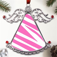 White Pink Stripes, Pattern Metal Angel With Crystal Ornament