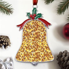 Whimsy Chickens Pattern (ai) Metal Holly Leaf Bell Ornament by dflcprintsclothing