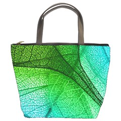 3d Leaves Texture Sheet Blue Green Bucket Bag