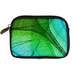 3d Leaves Texture Sheet Blue Green Digital Camera Leather Case by Cemarart