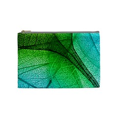 3d Leaves Texture Sheet Blue Green Cosmetic Bag (medium)