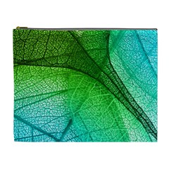 3d Leaves Texture Sheet Blue Green Cosmetic Bag (xl) by Cemarart